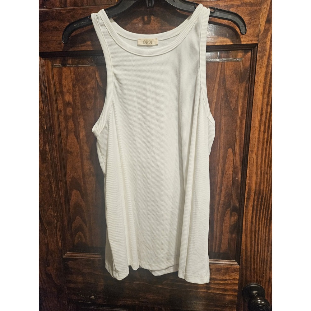 Oddy Anthropologie White Ribbed Tank Top Medium Sleeveless High Neck Racerback